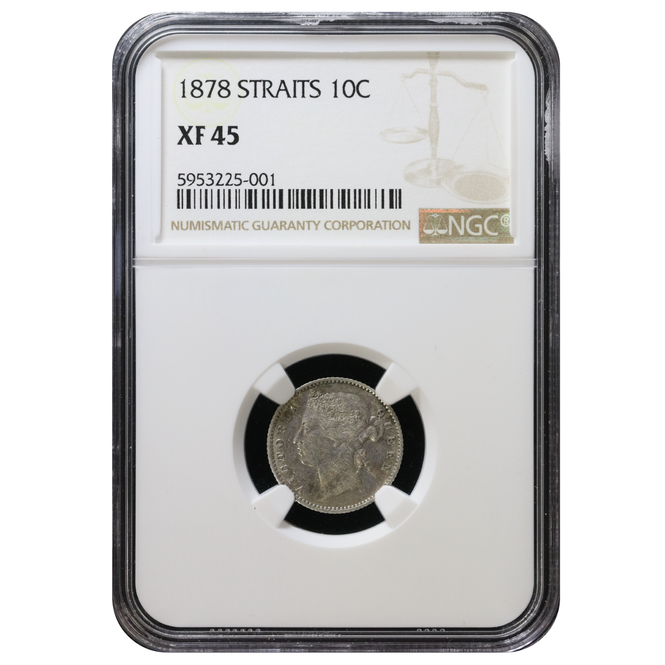 Straits Settlements 1878 10 Cents QV NGC XF45 | Monetarium